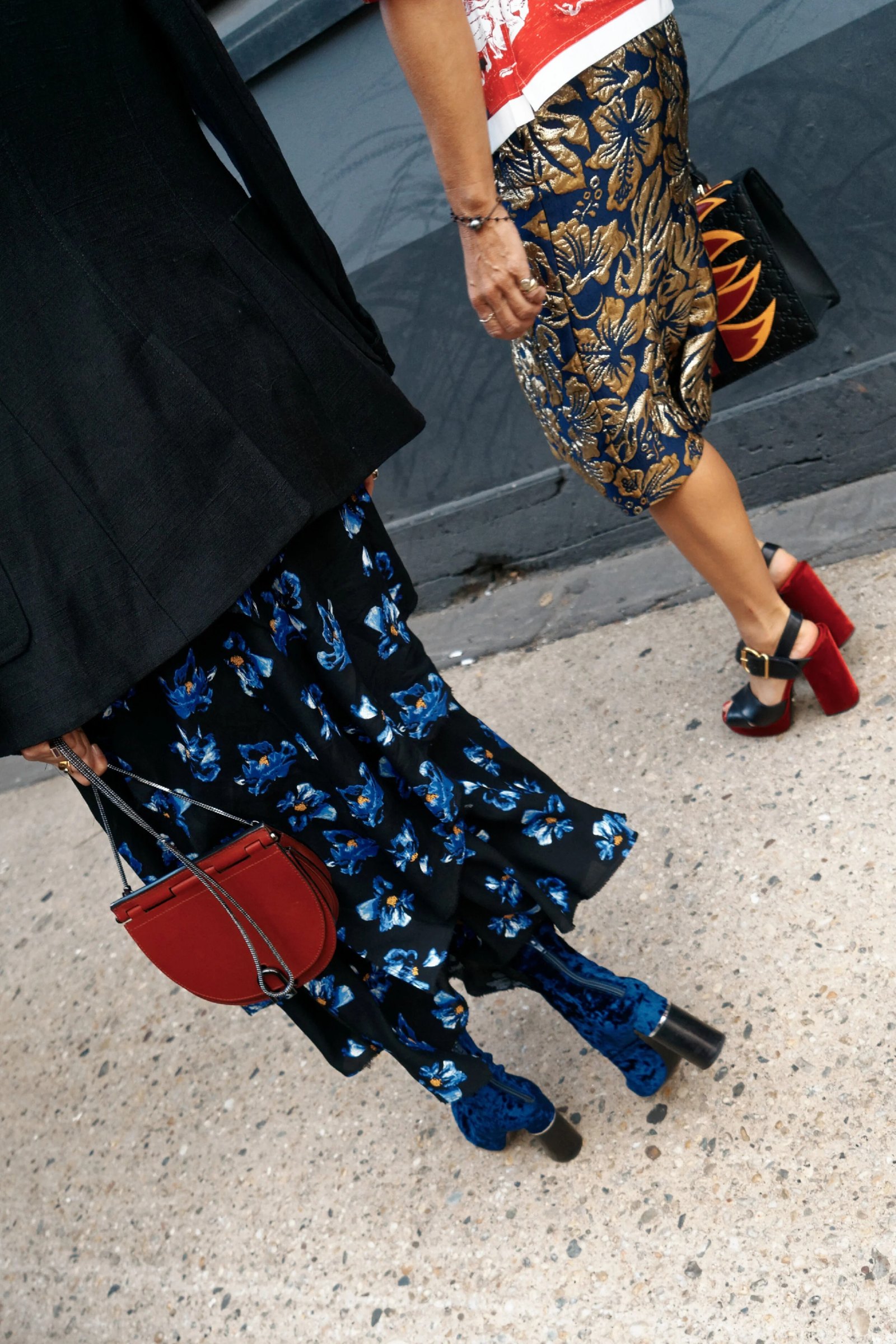 Fashion detail of patterned clothing and shoes